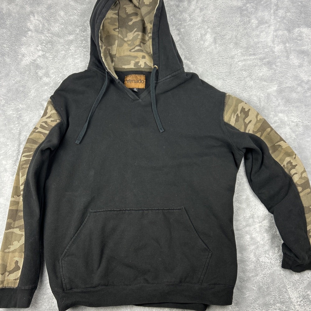 Venado Hoodie Mens 2XL Camo Sleeves Pullover Fleece‎ Sweatshirt Black